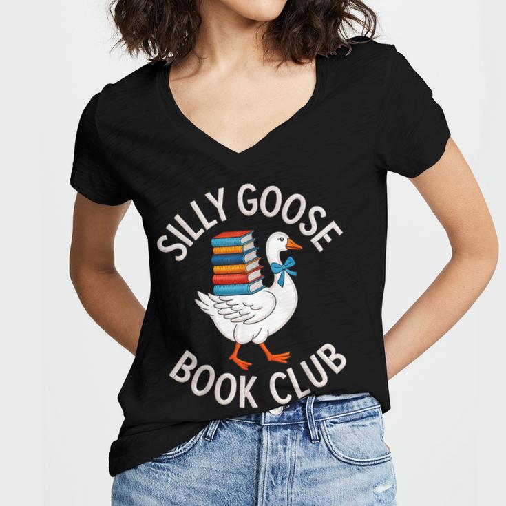 Silly Goose Book Club Reading Lover Women's Jersey Short Sleeve Deep V-Neck Tshirt