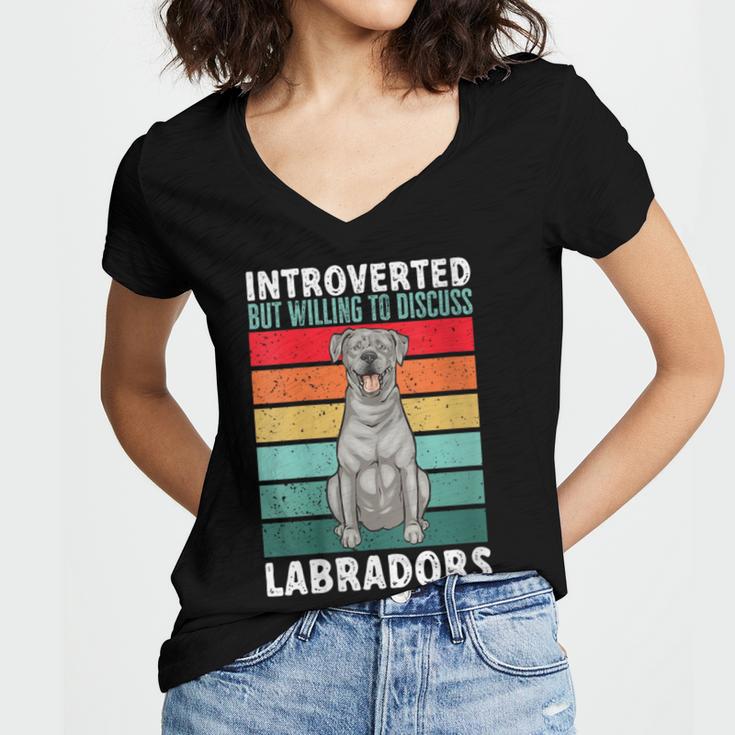 Silver Labrador Retriever Introvert Silver Lab Women's Jersey Short Sleeve Deep V-Neck Tshirt