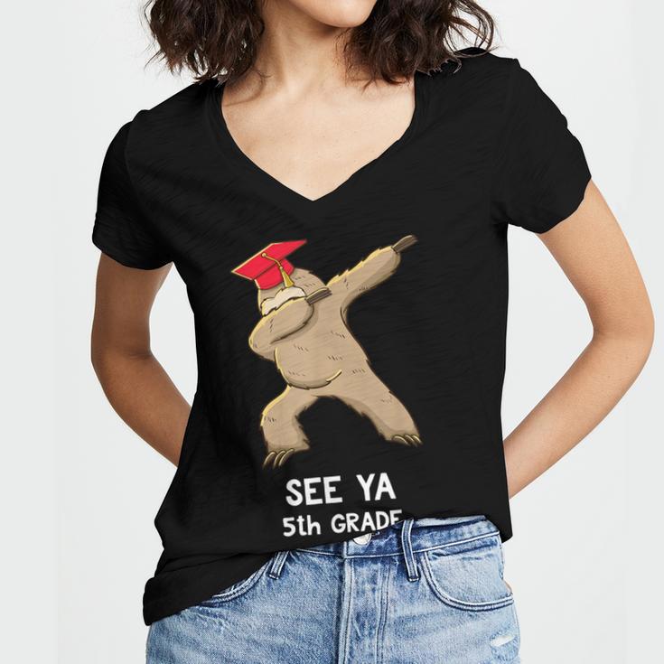 Sloth Dabbing 5th Grade Graduation Shirt Fifth Grade Grad Women's Jersey Short Sleeve Deep V-Neck Tshirt