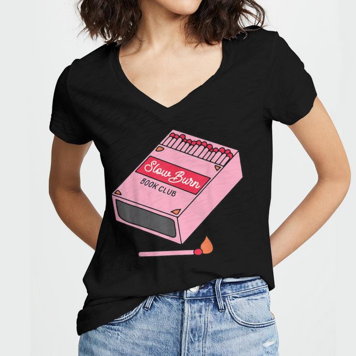 Slow Burn Book Club Women's Jersey Short Sleeve Deep V-Neck Tshirt Slow Burn Book Club Women's Jersey Short Sleeve Deep V-Neck Tshirt
