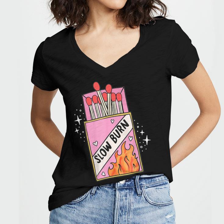 Slow Burn Book Trope Worth The Wait Love Takes Time Women's Jersey Short Sleeve Deep V-Neck Tshirt