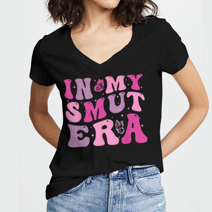 In My Smut Era Groovy Smut Book Reading Spicy Book Romance Women's Jersey Short Sleeve Deep V-Neck Tshirt