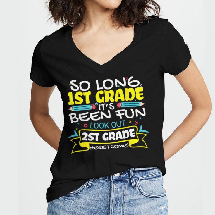 So Long 1st Grade 2nd Grade Here I Come School Graduation Women's Jersey Short Sleeve Deep V-Neck Tshirt