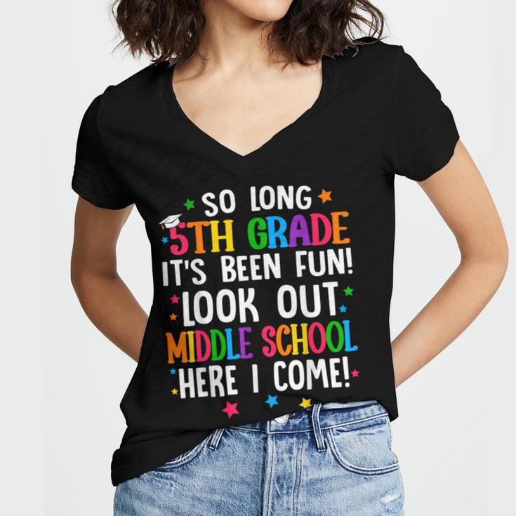 So Long 5th Grade Graduation Middle School Here I Come Kids Women's Jersey Short Sleeve Deep V-Neck Tshirt