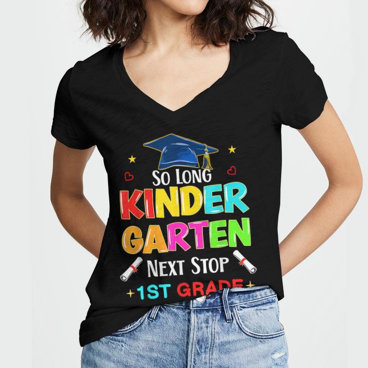 So Long Kindergarten Graduation 2025 Graduate 1st Grade Women's Jersey Short Sleeve Deep V-Neck Tshirt