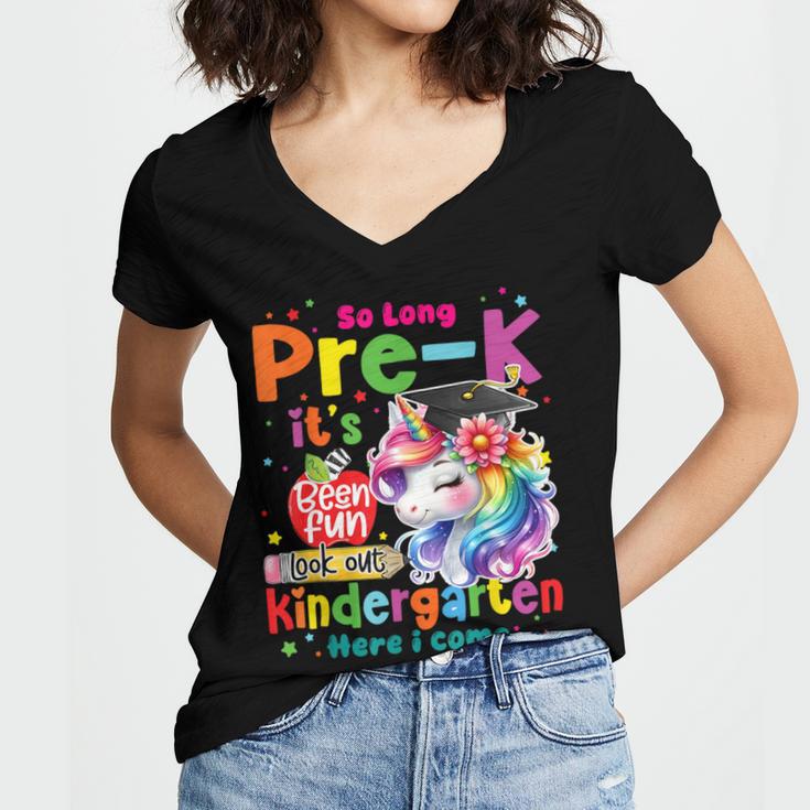 So Long Prek Pre-K Graduation Graduate Unicorn Kids Girls Women's Jersey Short Sleeve Deep V-Neck Tshirt