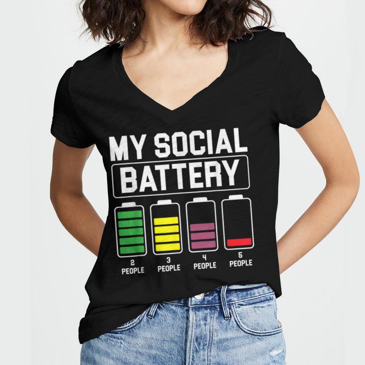 My Social Battery Introverted Low Energy Antisocial Women's Jersey Short Sleeve Deep V-Neck Tshirt