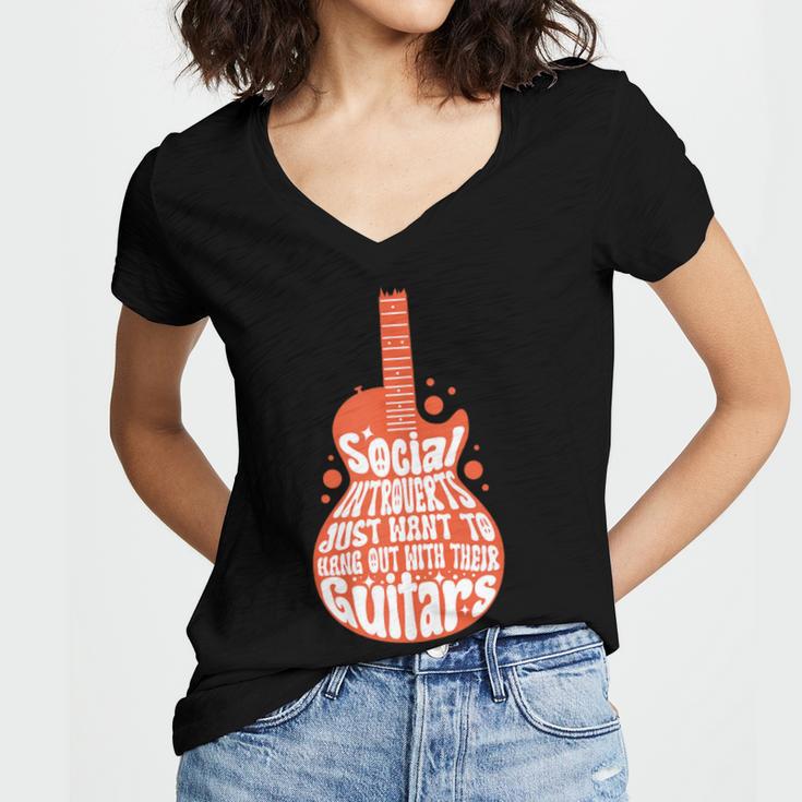 Social Introverts Hang Out With Guitars Musician Guitarist Women's Jersey Short Sleeve Deep V-Neck Tshirt Social Introverts Hang Out With Guitars Musician Guitarist Women's Jersey Short Sleeve Deep V-Neck Tshirt