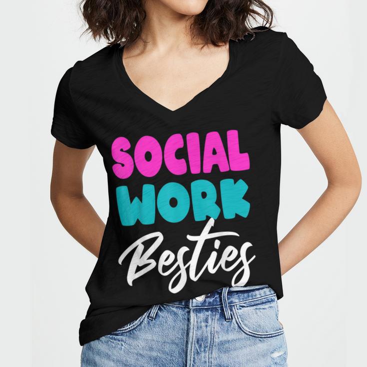 Social Worker Work Coworkers Best Friend Graduation MSW Women's Jersey Short Sleeve Deep V-Neck Tshirt