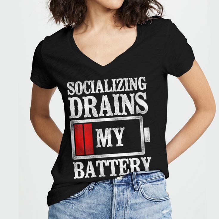 Socializing Drains My Battery Introvert Women's Jersey Short Sleeve Deep V-Neck Tshirt