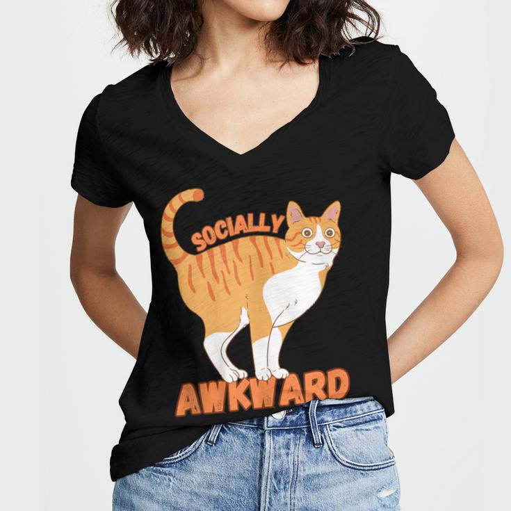 SOCIALLY AWKWARD FUNNY CAT ANTISOCIAL INTROVERT WEIRD Women's Jersey Short Sleeve Deep V-Neck Tshirt SOCIALLY AWKWARD FUNNY CAT ANTISOCIAL INTROVERT WEIRD Women's Jersey Short Sleeve Deep V-Neck Tshirt