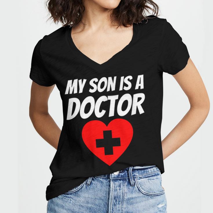 My Son Is A Doctor Shirt Proud Parents Graduation Women's Jersey Short Sleeve Deep V-Neck Tshirt