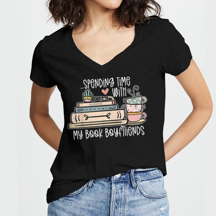 Spending Time With My Book Boyfriends Apparel Women's Jersey Short Sleeve Deep V-Neck Tshirt