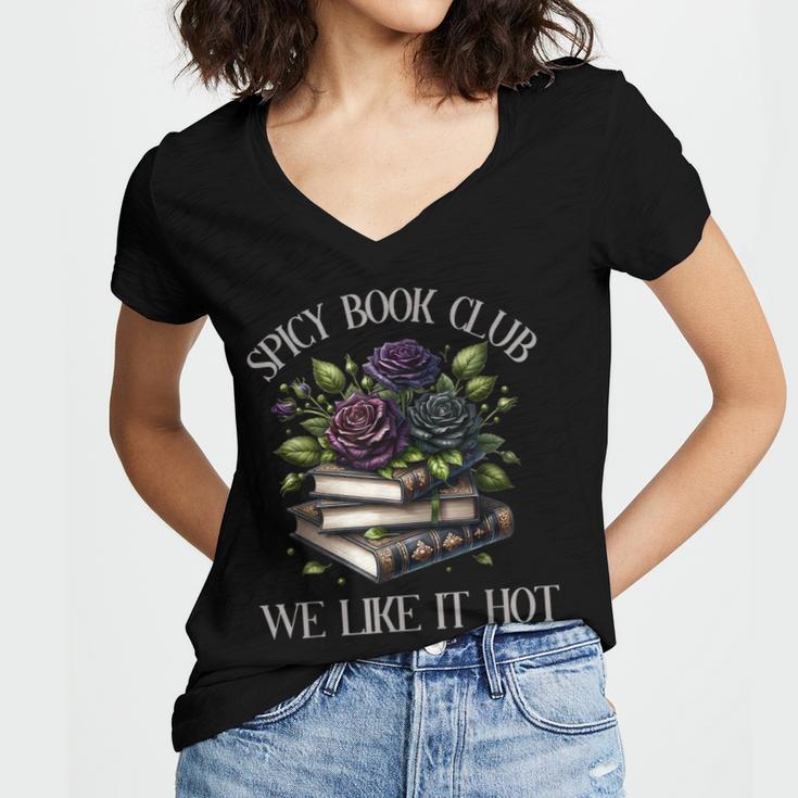 Spicy Book Club Dark Romance Lover Spicy Bookish Merch Goth Women's Jersey Short Sleeve Deep V-Neck Tshirt