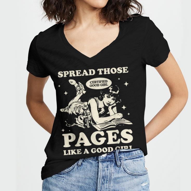 Spread Those Pages Like A Good Girl Shirt Smutty Spicy Book Women's Jersey Short Sleeve Deep V-Neck Tshirt