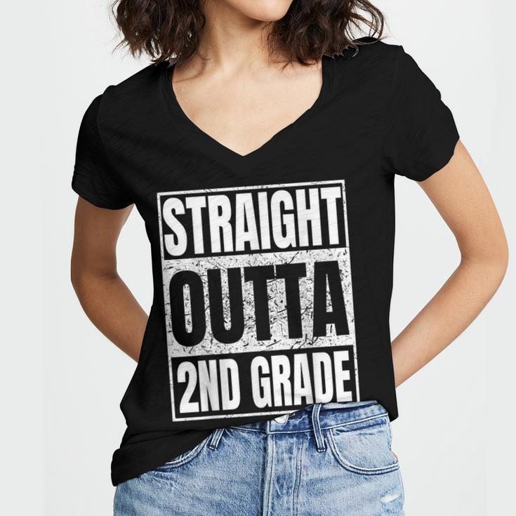 Straight Outta 2nd Grade Graduation Class 2025 Second Grade Women's Jersey Short Sleeve Deep V-Neck Tshirt