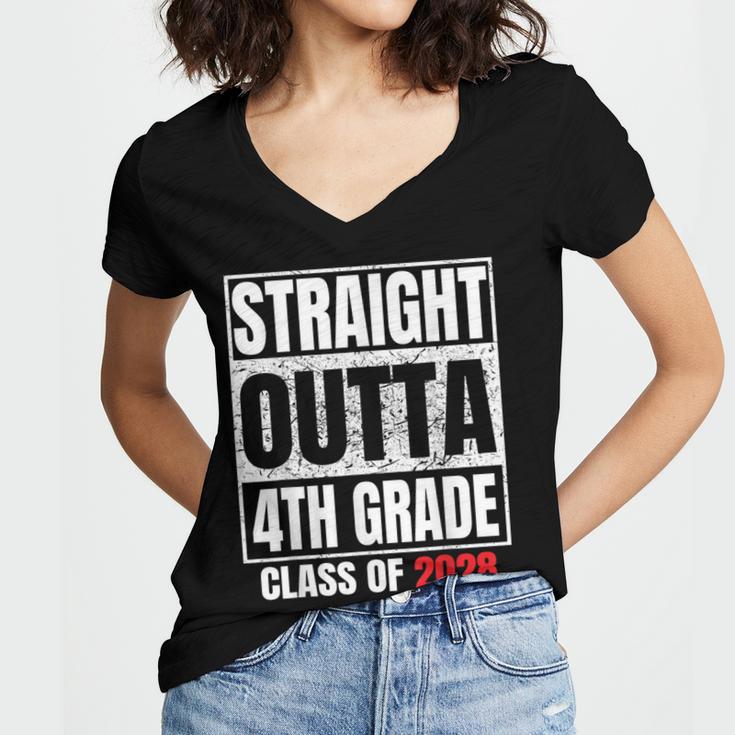 Straight Outta 4th Grade Graduation Class 2028 Fourth Grade Women's Jersey Short Sleeve Deep V-Neck Tshirt