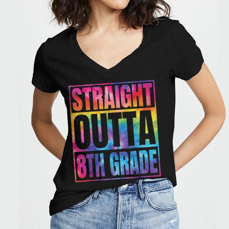 Straight Outta 8th Grade Great Graduation Eighth Grade Women's Jersey Short Sleeve Deep V-Neck Tshirt