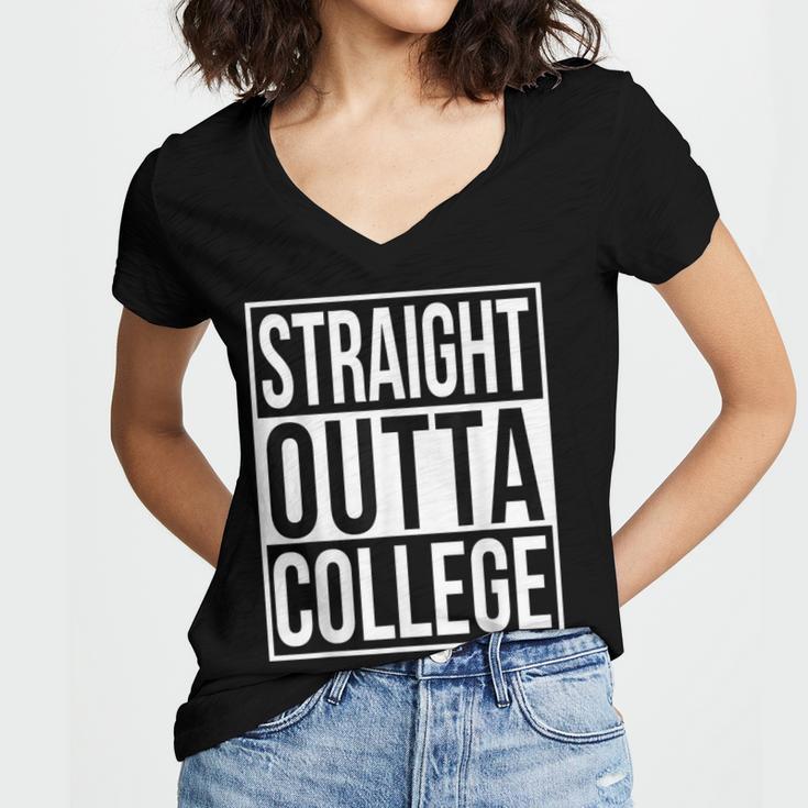 Straight Outta College Movie Parody Graduation Women's Jersey Short Sleeve Deep V-Neck Tshirt