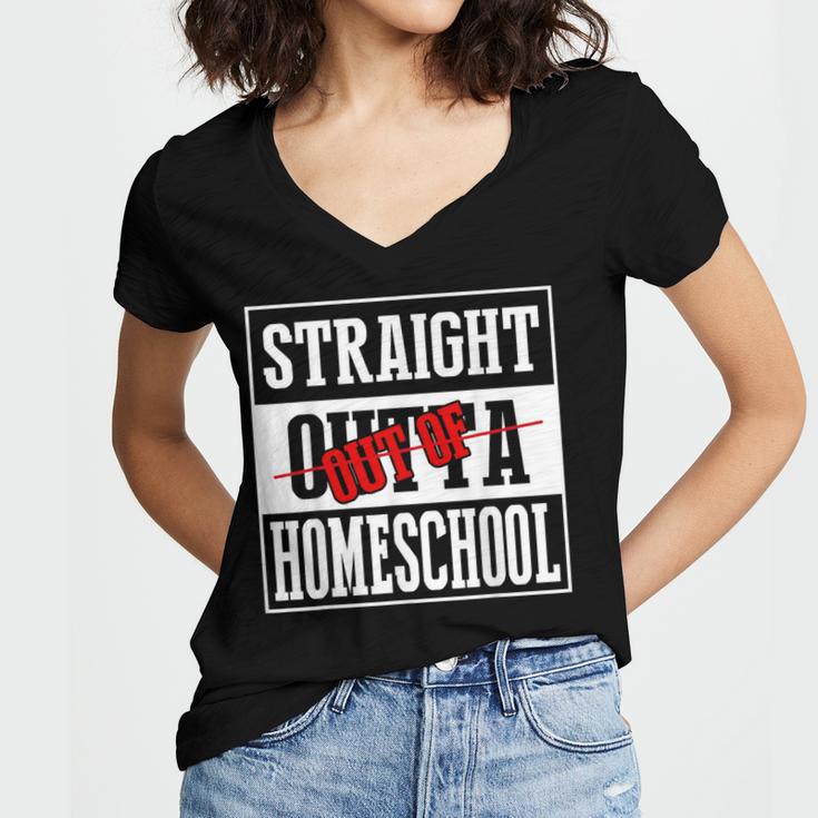 Straight Outta Homeschool Shirt Graduation Women's Jersey Short Sleeve Deep V-Neck Tshirt