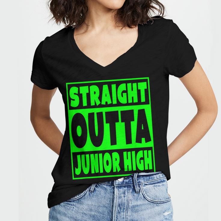 Straight Outta Junior High School Graduation T-Shirt Women's Jersey Short Sleeve Deep V-Neck Tshirt