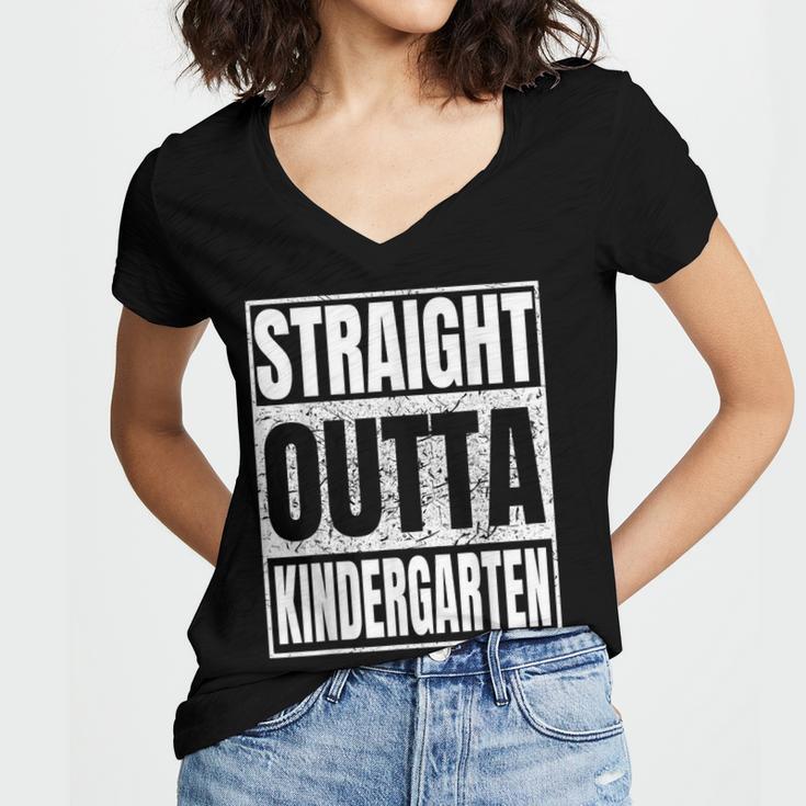 Straight Outta Kindergarten Graduation 2025 Kinder Women's Jersey Short Sleeve Deep V-Neck Tshirt