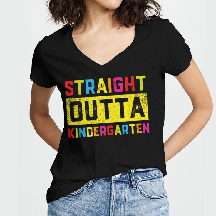 Straight Outta Kindergarten TShirt Graduation Kid Women's Jersey Short Sleeve Deep V-Neck Tshirt