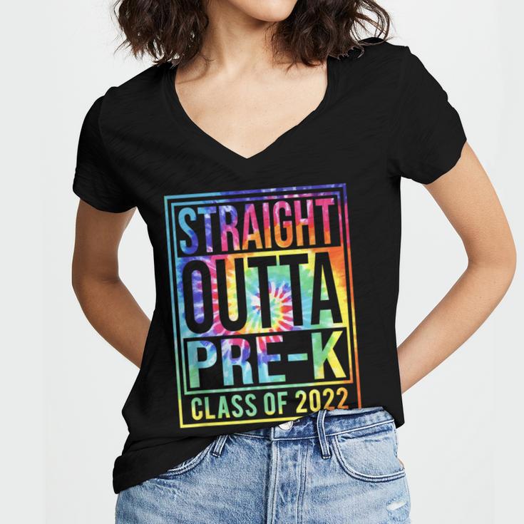 Straight Outta Pre-K Class Of 2022 Preschool Graduation Women's Jersey Short Sleeve Deep V-Neck Tshirt