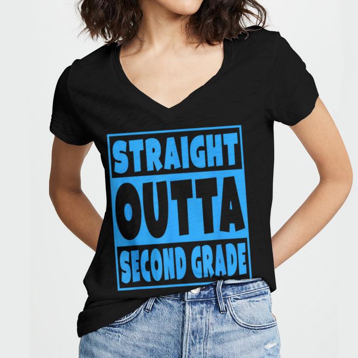 Straight Outta Second Grade Graduation Class Women's Jersey Short Sleeve Deep V-Neck Tshirt
