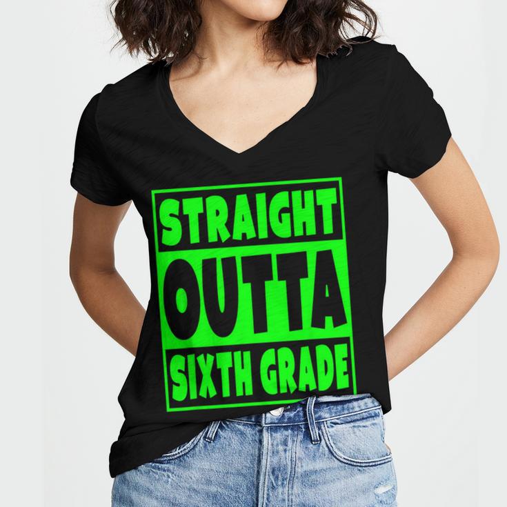 Straight Outta Sixth Grade Graduation Class Women's Jersey Short Sleeve Deep V-Neck Tshirt