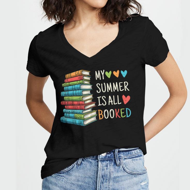 My Summer Is All Booked Book Reading Book Lover Women's Jersey Short Sleeve Deep V-Neck Tshirt My Summer Is All Booked Book Reading Book Lover Women's Jersey Short Sleeve Deep V-Neck Tshirt