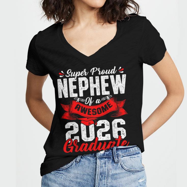 Super Proud Nephew Of a 2026 Graduate 26 Graduation Women's Jersey Short Sleeve Deep V-Neck Tshirt