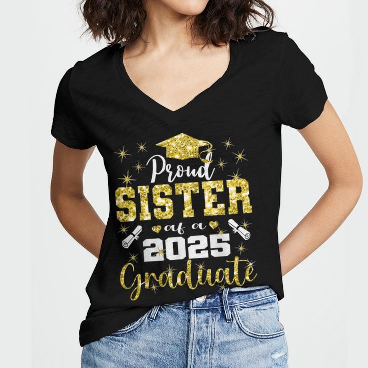 Super Proud Sister Of 2025 Graduate Senior Graduation Family Women's Jersey Short Sleeve Deep V-Neck Tshirt