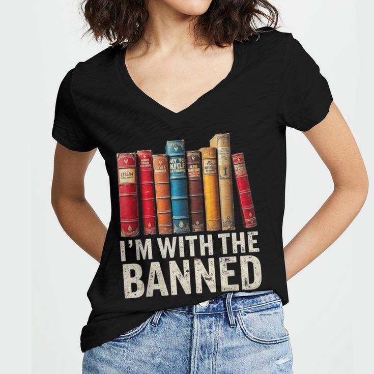 Support Banned Books Freedom I'm With The Banned Women's Jersey Short Sleeve Deep V-Neck Tshirt Support Banned Books Freedom I'm With The Banned Women's Jersey Short Sleeve Deep V-Neck Tshirt