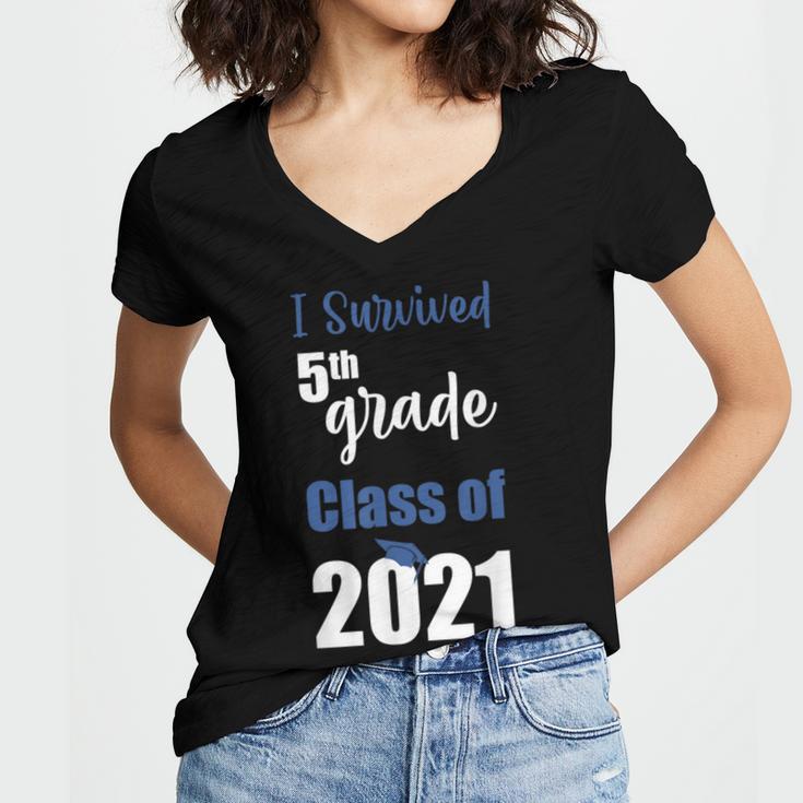 I Survived 5th Grade Class Of 2021 Quarantined Graduation 2 Women's Jersey Short Sleeve Deep V-Neck Tshirt