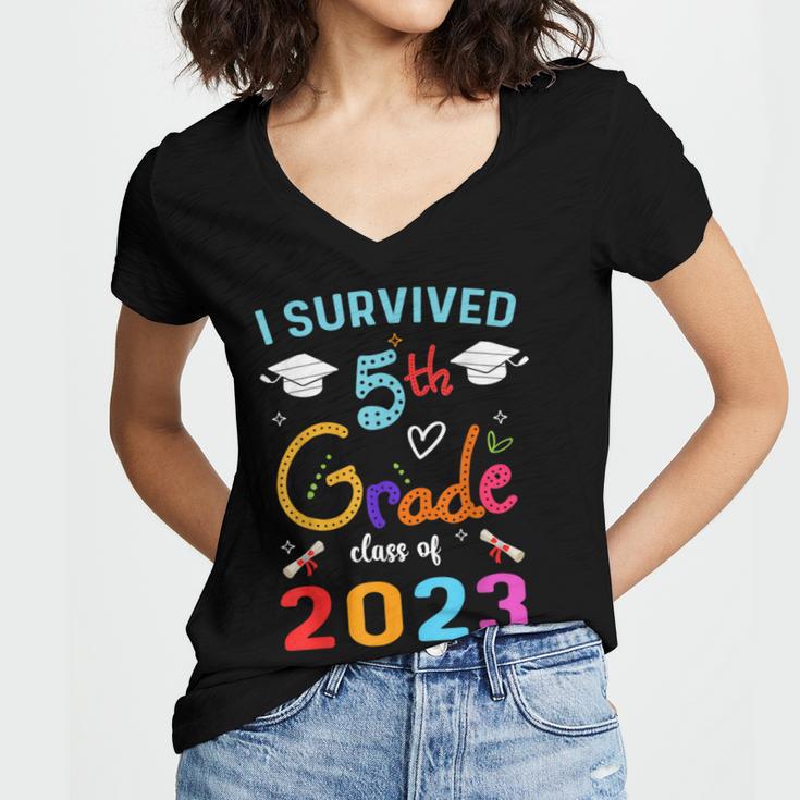 I Survived 5th Grade Graduation Class 2023 Elementary Women's Jersey Short Sleeve Deep V-Neck Tshirt