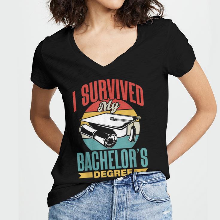 I Survived My Bachelor's Degree Party Bachelor Graduation Women's Jersey Short Sleeve Deep V-Neck Tshirt