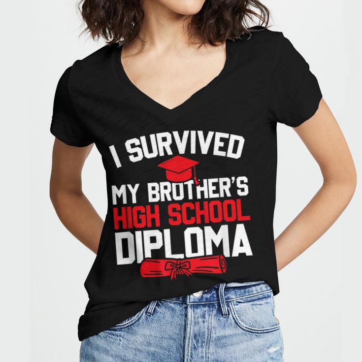I Survived My Brother's High School Diploma Graduation Women's Jersey Short Sleeve Deep V-Neck Tshirt
