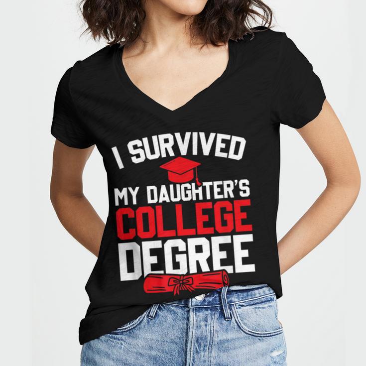 I Survived My Daughter's College Degree College Graduation Women's Jersey Short Sleeve Deep V-Neck Tshirt