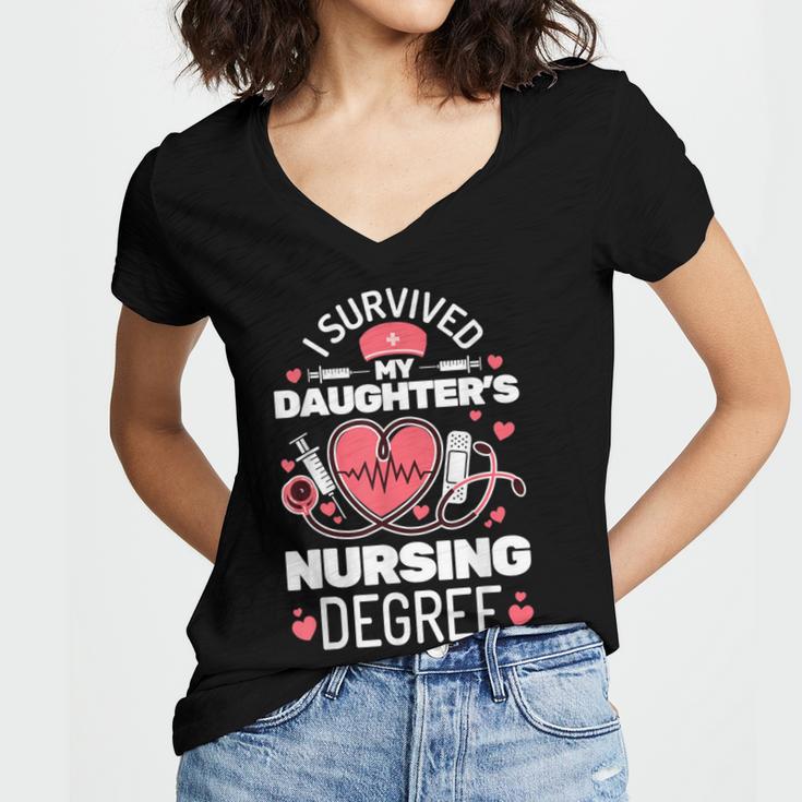 I Survived My Daughter's Nursing Degree School Graduation Women's Jersey Short Sleeve Deep V-Neck Tshirt