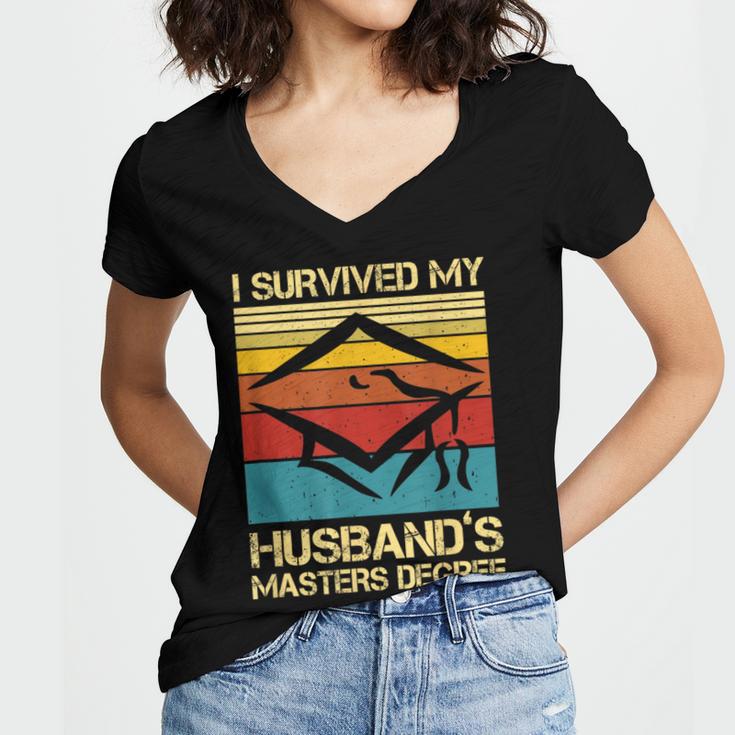 I Survived My Husband's Master's Degree Graduation Women's Jersey Short Sleeve Deep V-Neck Tshirt
