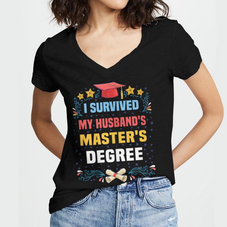 I Survived My Husband's Masters Degree Graduation Women's Jersey Short Sleeve Deep V-Neck Tshirt