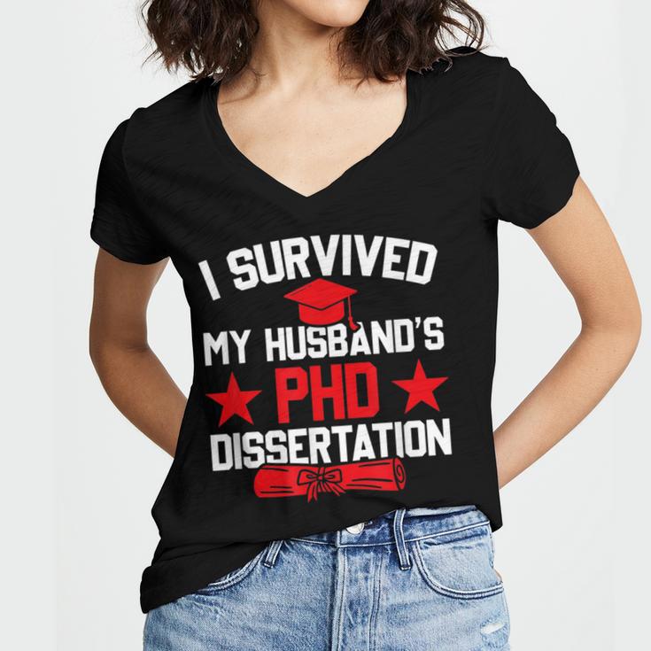 I Survived My Husband's PHD Dissertation Graduation Women's Jersey Short Sleeve Deep V-Neck Tshirt