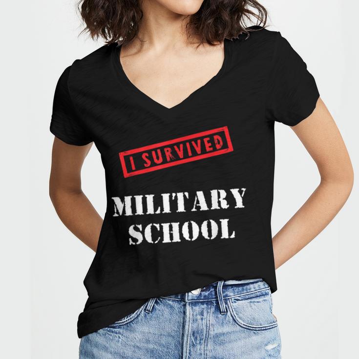 I Survived Military School Graduation Straight Outta Women's Jersey Short Sleeve Deep V-Neck Tshirt