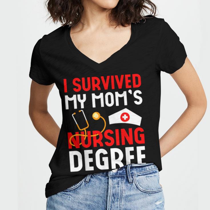 I Survived My Mom's Nursing Degree Graduation Day 2026 Women's Jersey Short Sleeve Deep V-Neck Tshirt