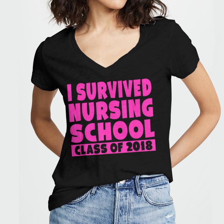 I Survived Nursing School Class Of 2018 Graduation Shirt Women's Jersey Short Sleeve Deep V-Neck Tshirt