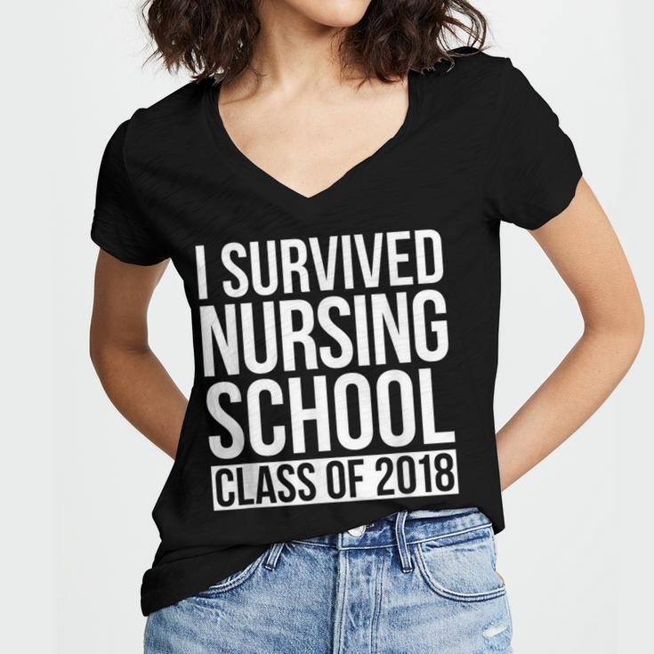 I Survived Nursing School Class Of 2018 RN Graduation Shirt Women's Jersey Short Sleeve Deep V-Neck Tshirt