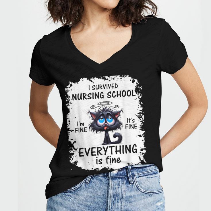 I Survived Nursing School Graduation 2025 Women's Jersey Short Sleeve Deep V-Neck Tshirt