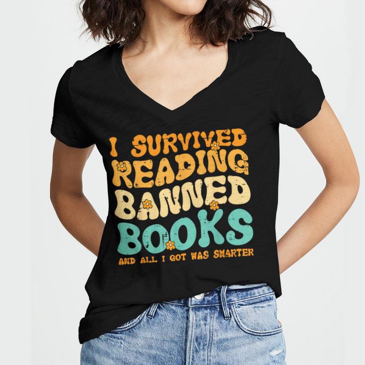 I Survived Reading Banned Books Read Librarian Men Women Women's Jersey Short Sleeve Deep V-Neck Tshirt I Survived Reading Banned Books Read Librarian Men Women Women's Jersey Short Sleeve Deep V-Neck Tshirt
