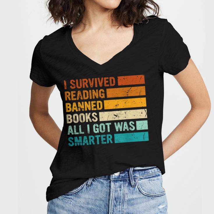 I Survived Reading Banned Books All I Got Was Smarter Women's Jersey Short Sleeve Deep V-Neck Tshirt